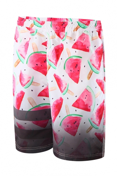 Summer Cool Pink Watermelon Pattern Men's Holiday Beach Swim Trunks with Liner