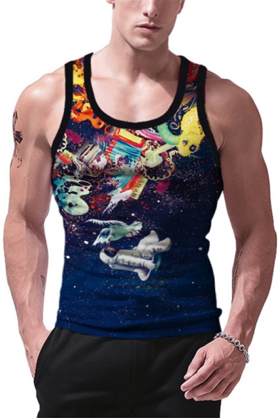 Summer Cool Universe Astronaut Galaxy Printed Mens Sleeveless Tank Top