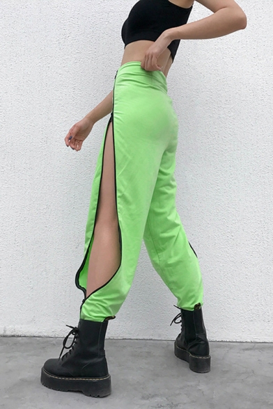 Summer Street Fashion Cool Zipper Closure Slit Side Solid Color Dance Track Pants for Girls