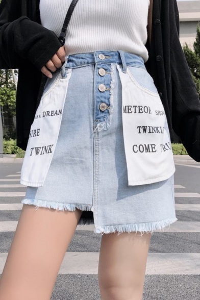 Summer Streetwear Cool Letter Pocket Mini Asymmetrical Reverse Denim Skirt