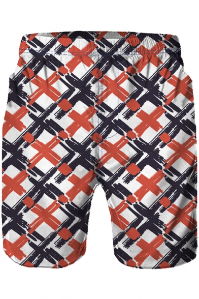 Summer Trendy Pattern Elastic Waist Mens Casual Loose Beach Shorts Swim Trunks
