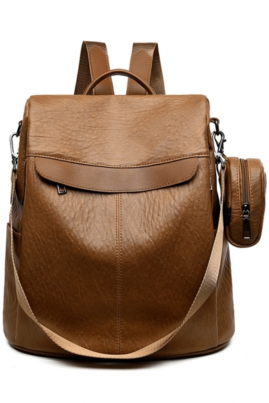 Trendy Solid Color PU Leather Casual Shoulder Bag Backpack 32*15*37 CM