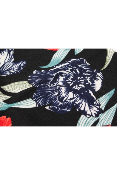 Vintage Black Floral Printed High Waist Midi Pencil Skirt