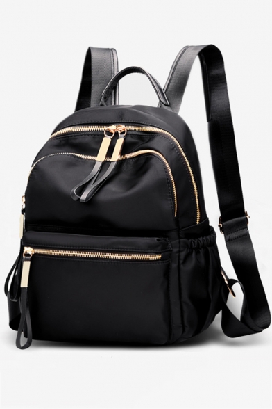 Women's Black Plain Nylon Water Resistant Backpack School Bag 25*9*30 ...