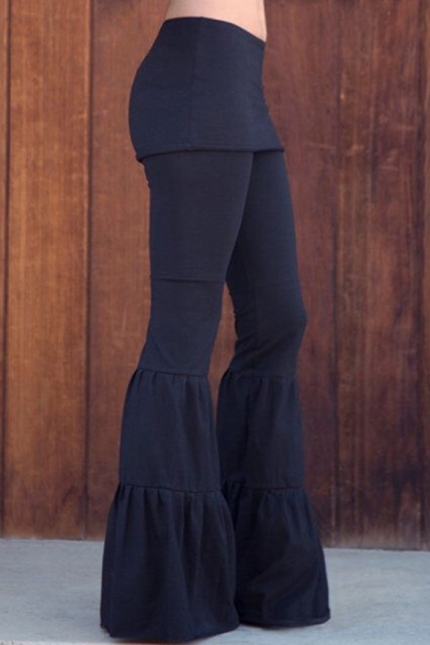 Women's Hot Popular Simple Plain Patchwork Slim Fit Flare Pants