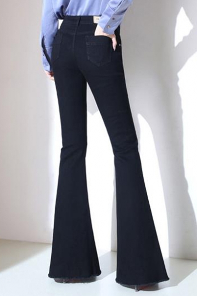 Womens New Trendy Destroyed Ripped Bleach Slim Fit Flared Jeans