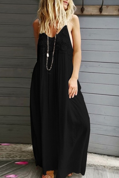 Womens New Trendy Simple Solid Color V-Neck Linen Casual Loose Maxi Linen Slip Dress