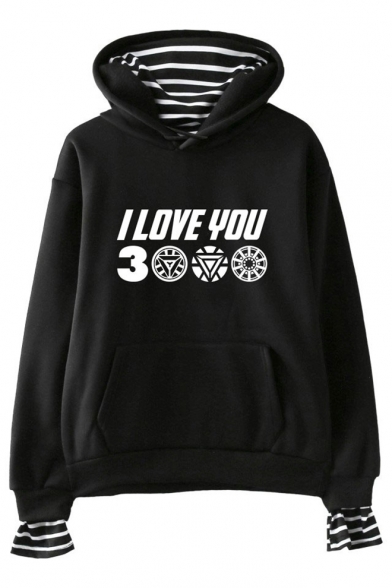 Awesome Letter I Love You 3000 Fake Two-Piece Long Sleeve Unisex Hoodie