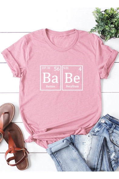 Creative Funny Letter BA BE Printed Round Neck Short Sleeve Casual Tee