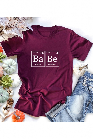 Creative Funny Letter BA BE Printed Round Neck Short Sleeve Casual Tee