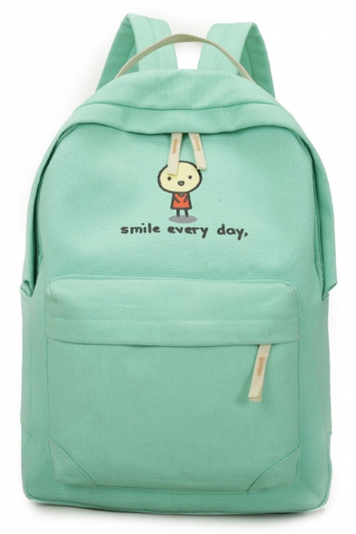 Cute Cartoon Letter SMILE EVERY DAY Printed Canvas School Bag Backpack 30*10*40 CM