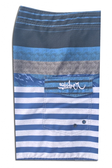 Fancy Colorblock Striped Printed Quick Drying Surfing Swim Trunks for Men