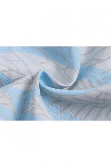 Fancy Men's Blue Tropical Leaf Print Swim Trunks with Mesh Liner and Pockets