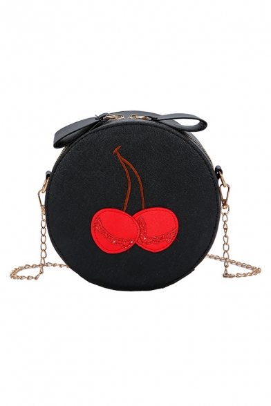 Fashion Cherry Pattern Round Crossbody Bag with Chain Strap