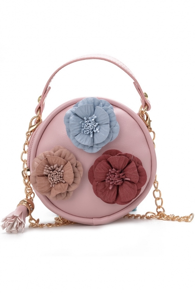 Fashion Floral Embellishment Portable Mini Round Crossbody bag 20*15*10 CM