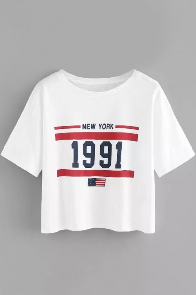 Flag NEW YORK 1991 Round Neck Short Sleeve Summer Cotton Casual T-Shirt