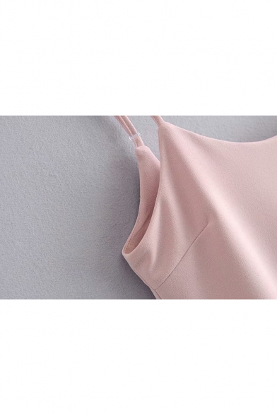 Girls Summer Simple Solid Color Ruffled Hem Mini Pink A-Line Slip Dress