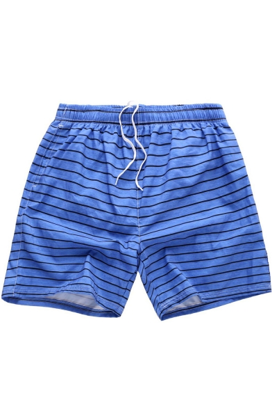 Mens Hot Fashion Summer Striped Drawstring Waist Casual Lounge Beach Shorts Swim Shorts