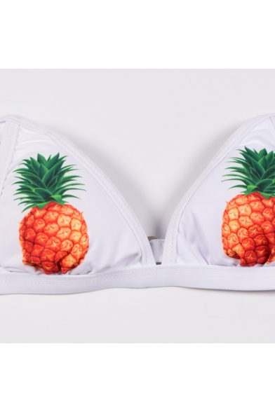 New Stylish Pineapple Mosaic Printed Spaghetti Straps Sleeveless Bikini Swimwear