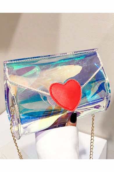 New Trendy Heart Shape Laser Transparent Crossbody Bag with Chain Strap 17*6*13 CM