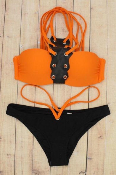New Trendy Spaghetti Straps Sleeveless Crisscross Back Bikini Swimwear
