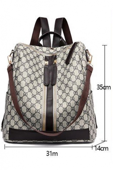 Popular Classic Pattern Coffee PU Leather Shoulder Bag Backpack 31*14*35 CM