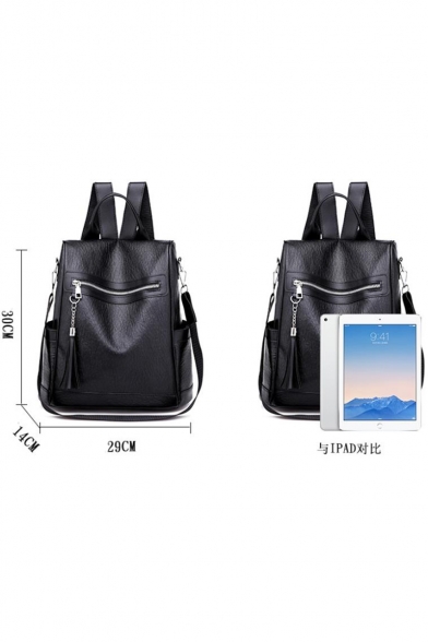 Popular Plain Tassel Detail PU Shoulder Bag Backpack for Women 29*14*30 CM