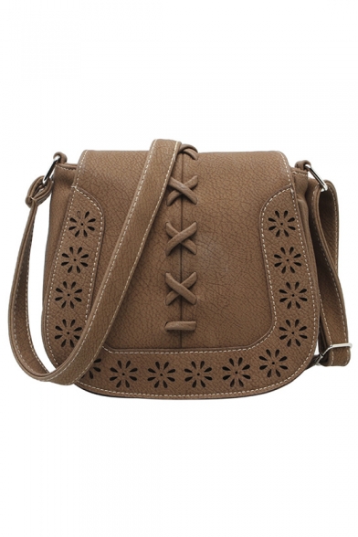 Popular Trendy Floral Hollow Out Crisscross Detail Crossbody Saddle Bag 20*18 CM