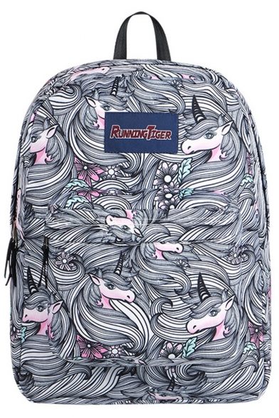 Popular Trendy Unicorn Printed Large Capacity Black School Bag Backpack 32*17*42 CM
