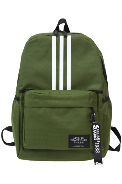 Simple Fashion Stripes Pattern Letter Ribbon School Bag Pocket Backpack for Students 29*13*42 CM