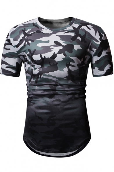 Stylish Ombre Camouflage Printed Short Sleeve Round Neck Slim Fit T-Shirt for Guys