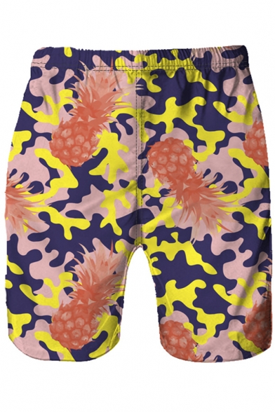 Summer Unique Camo Pineapple Printed Loose Fit Beach Swim Trunks for Guys