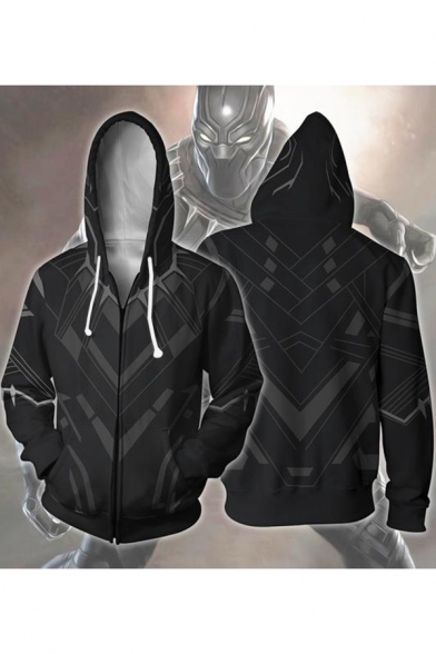 New Stylish Cool 3D Printed Long Sleeve Zip Up Black Cosplay Fitted Hoodie for Guys