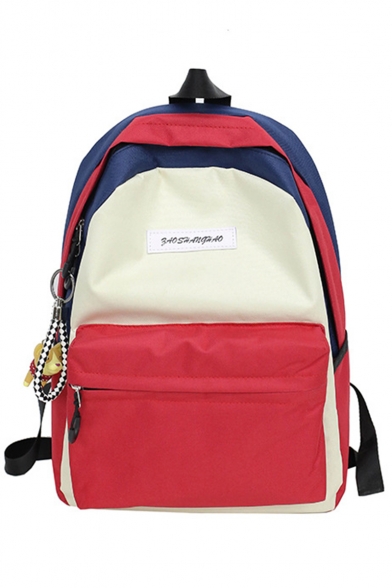 Trendy Color Block Letter Printed Canvas School Bag Backpack 28*12*39 CM
