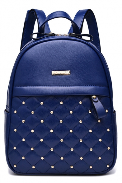 Trendy Plain Rivet Detail Small Leisure School Bag Backpack 22*13*28 CM