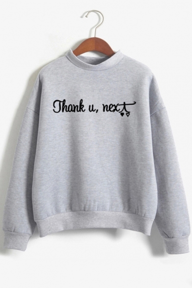 Unique Cool Letter THANK U NEXT Mock Neck Long Sleeve Pullover Sweatshirt