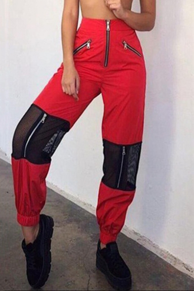 Womens New Trendy Cool Zip-Fly Sexy Mesh Panel Relaxed Sport Track Pants
