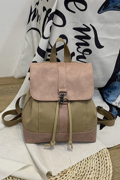 British Style Fashion Color Block Drawstring Bag School Backpack 26*14*30 CM