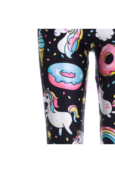 New Stylish Rainbow Unicorn Printed Black Yoga Pants Skinny Fit Leggings