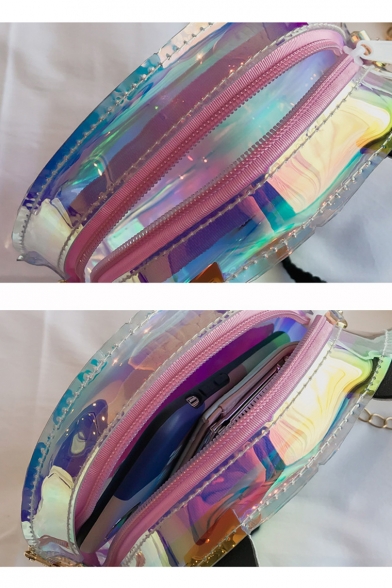 New Trendy Monster Shape Transparent Laser Round Crossbody Bag 17*6*17 CM