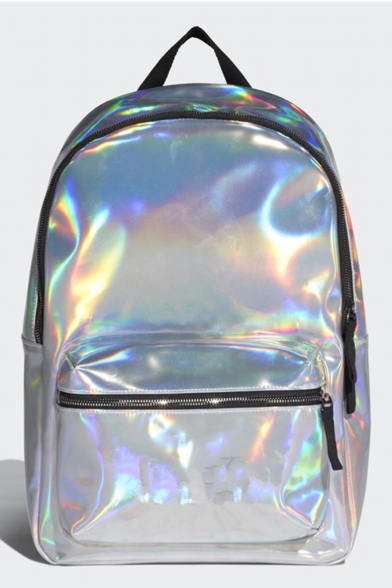 New Trendy Solid Color Silver Laser School Bag Backpack with Zipper 43*32*17 CM