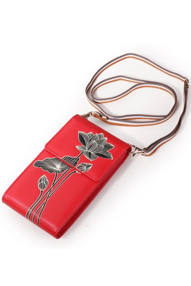 Popular Floral Printed Crossbody Cell Phone Purse with Stripe Strap 18*3.5*10 CM