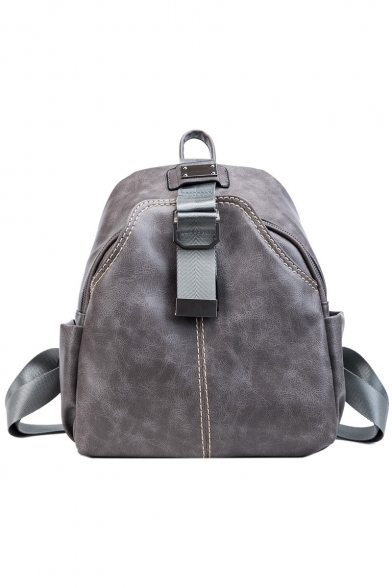 Retro Trend Plain PU Leather Leisure Backpack 26*14*31 CM