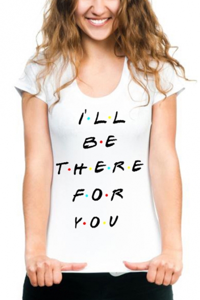 Simple Dot Letter I'LL BE THERE FOR YOU Basic White Tee