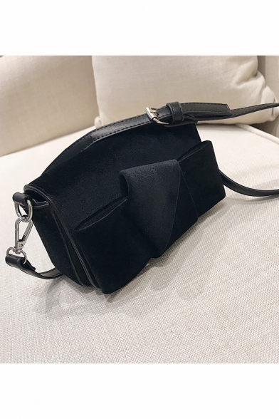 Simple Solid Color Bow Embellishment Velvet Crossbody Shoulder Bag 18*5*12 CM