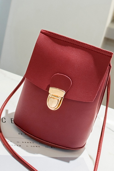 Simple Solid Color Mini Hasp Crossbody Purse with Long Strap 15*8*19 CM
