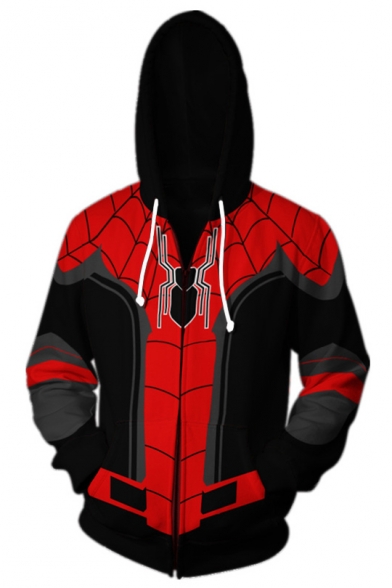 3D Cool Pattern Long Sleeve Red and Black Hoodie