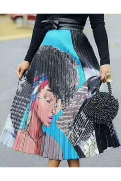 Street Fashion Cool Girl Printed Midi A-Line Pleated Skirt
