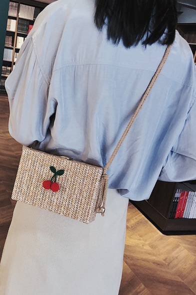 Summer Fashion Cherry Pattern Straw Crossbody Beach Bag 18*5*11 CM
