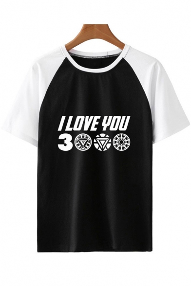 Summer Fashion Raglan Short Sleeve Popular Letter I Love You 3000 Relaxed T-Shirt